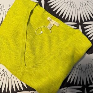 Eileen Fisher Organic Linen Cotton V-Neck Short Sleeve Tunic Top Petite M green